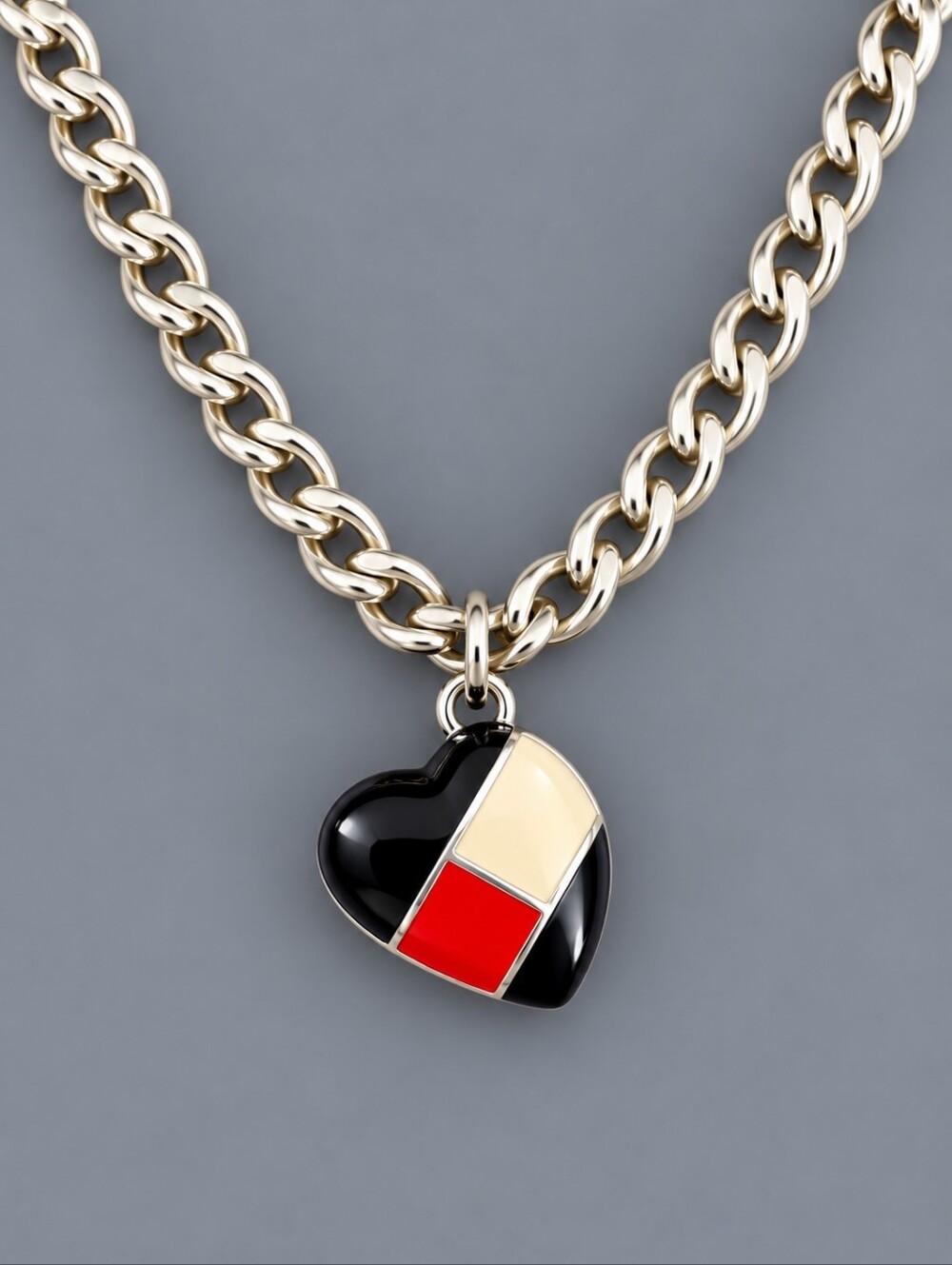 TOMMY HILFIGER 1990s Puff Logo Heart Charm Chain Necklace